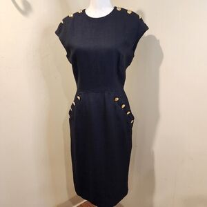 NIPON BOUTIQUE Vintage Black Dress with Button Accents SIZE 10